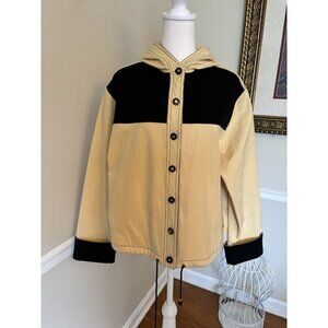 St John Sport Marie Gray Size M Yellow Black Hooded Jacket Cotton Blend